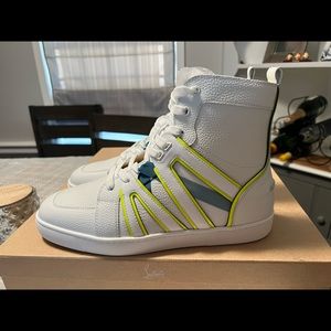 NEW MENS CHRISTIAN LOUBOUTIN VIDA NEON CAGED SNEAKER W/OVERSHOE